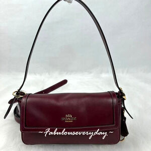 Coach Etta Small Flap Shoulder Bag In Leather/Gold/Maroon Merlot CCV63 NWT
